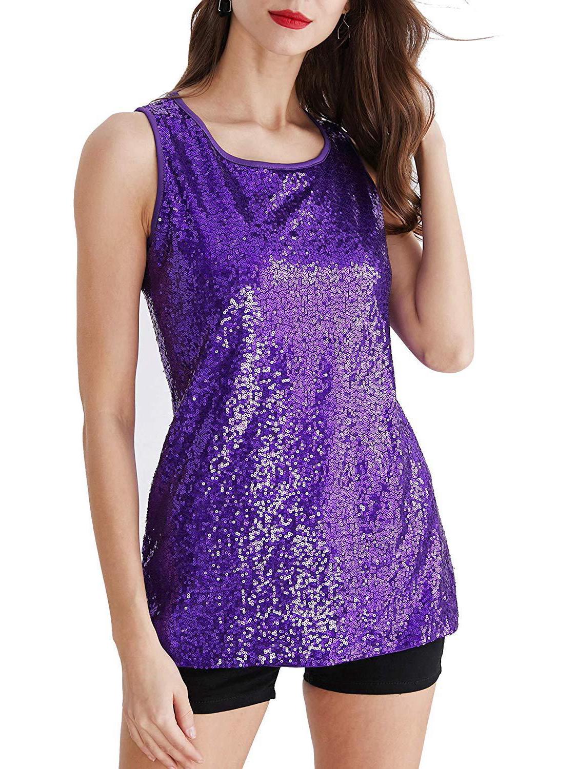 

2025 Европейский и американский женский сверкающий топ без рукавов с пайетками S