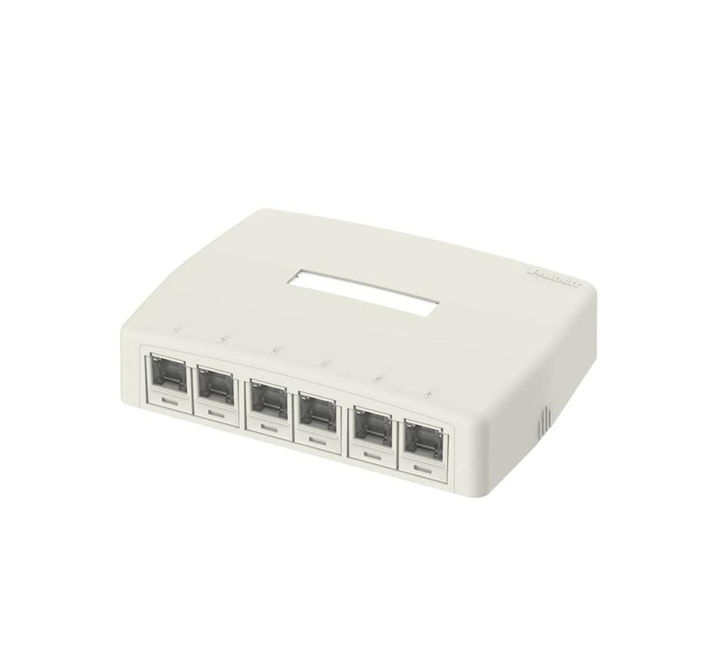 Panduit Cat6 Rosette Box Kit with Shutter, 6 Outlets, White, JOQ6H600