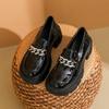 Metal Chain Loafers Autumn New Round Toe Deep Mouth Platform Sole Non-slip Wear-resistant Single Shoes