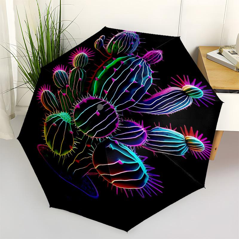 1pc Neon Cactus Artwork Umbrella with Plastic Handle,Suitable for All Seasons UmbrellaPT479