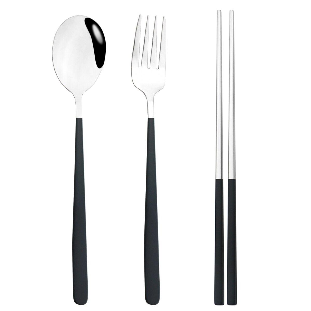 

3 шт. 304 столовая посуда из нержавеющей стали, нож, ложка, вилка, палочки для еды, набор корейских столовых приборов для путешествий, пикника, ресторана, кухонная посуда, набор чёрный/серебряный