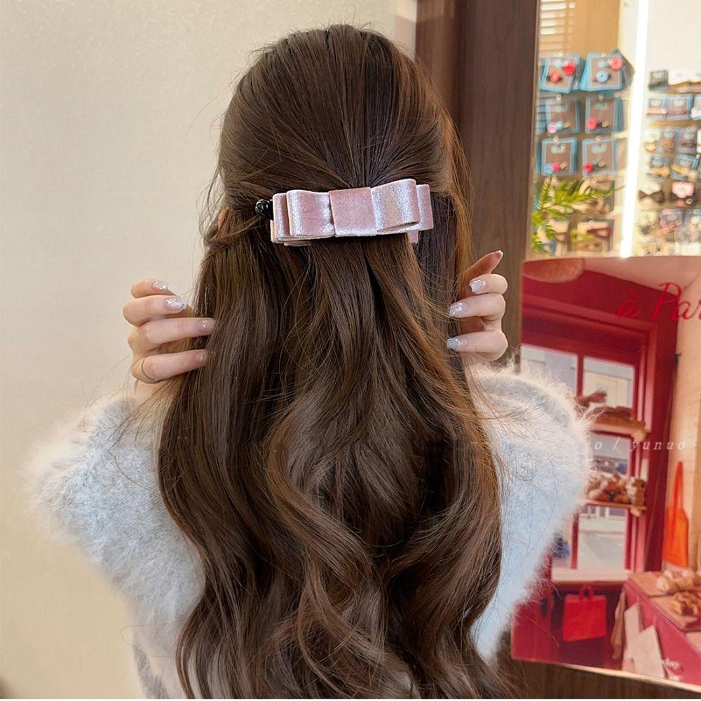 Cloth Red Velvet Bow Hair Clip Hair Clips Bow Vertical Clip Headdress Bowknot Banana Clip  Girls
