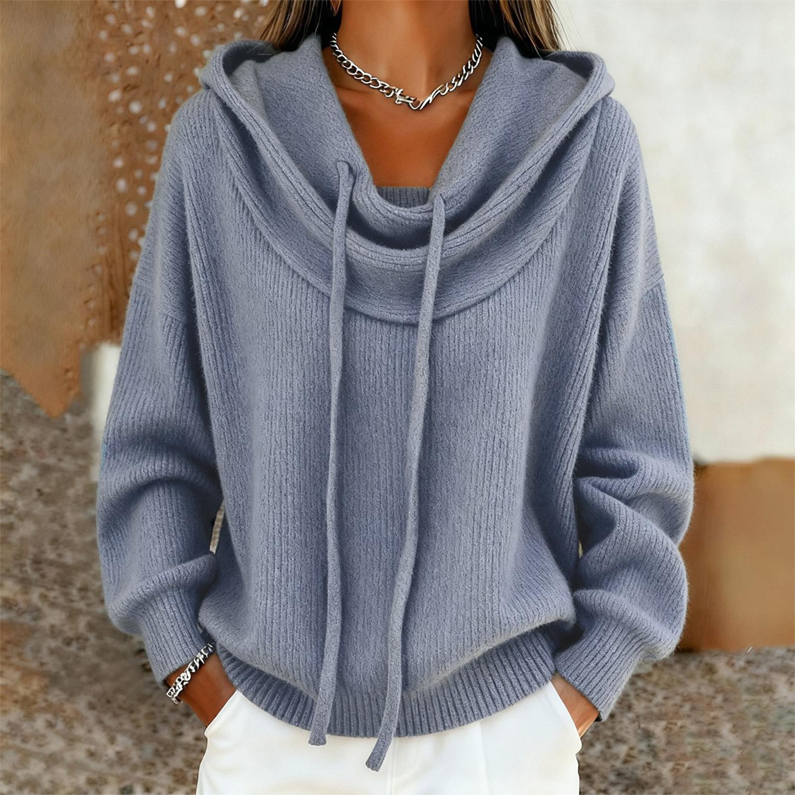 

Women s Fashionable Solid Color Long Sleeved Pile Collar Pullover Knitted Sweater Top XL