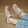 Fashion 2025 New Sheep Suede Round Toe Med Heel Spring Shoes Fashion Dating Lace-up Loafers Women Pumps Retro Comfort Casual Shoes Pumps