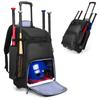 DSLEAF Baseball Rolling Bag, Holds 4 Bats, Baseball Backpack with Rolling Case, Wheels, Fence Hooks, and Detachable Shoulder Strap