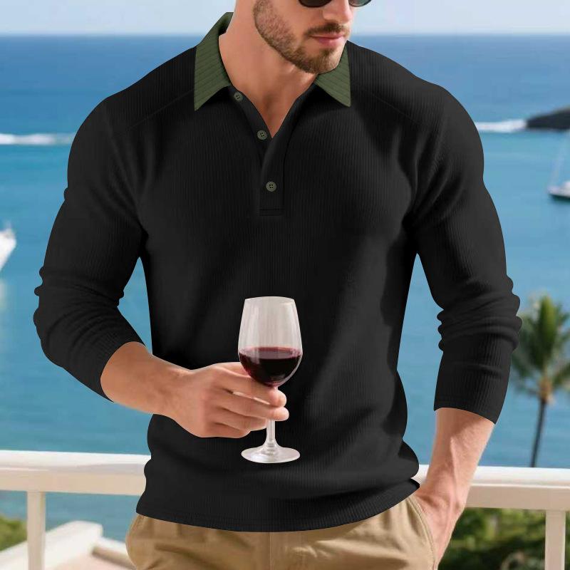 Men S Loose Long Sleeve Polo Shirt Casual Vacation Style