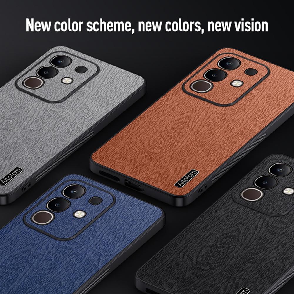 For Vivo iQOO Z10x 5G Case Wood Texture PU Leather Coated PC TPU Phone Cover
