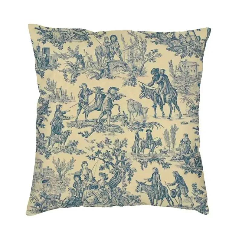 Poszewka na kwadratową poduszkę dekoracyjną Toile De Jouy Sepia Vintage Paryski Design Artystyczny Poszewka na poduszkę z nadrukiem 3D z dwóch stron na sofę