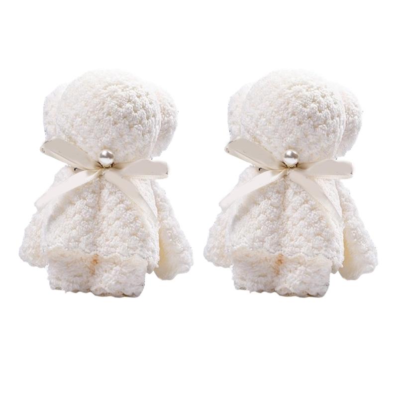 

2Pcs Bear Cotton Towel 30x30cm Soft Face Towel Wedding Party Favors For Bridal Showers Birthday Party Festival Occasion 1 белый