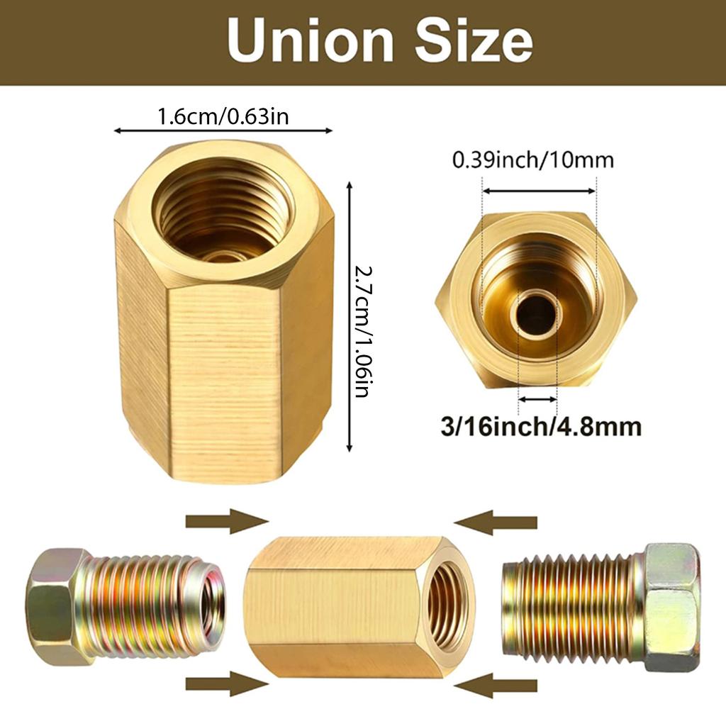 Brake Line Fittings 12Pieces Car Unions 7/16-24 Threads Nuts Assortment for 1/4" Camper Brake Line Tube Fittings
