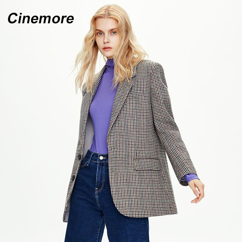 Cinemore 202 New Plaid Suit Women Jacket Thin British Retro Spring Autumn Button Fashion Lapel Jacket Women's Coat Top 82192