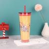 700ml Double Wall Plastic Tumbler With Straw Cartoon Design Adults - Yellow Green Pink Clear Purple Blue