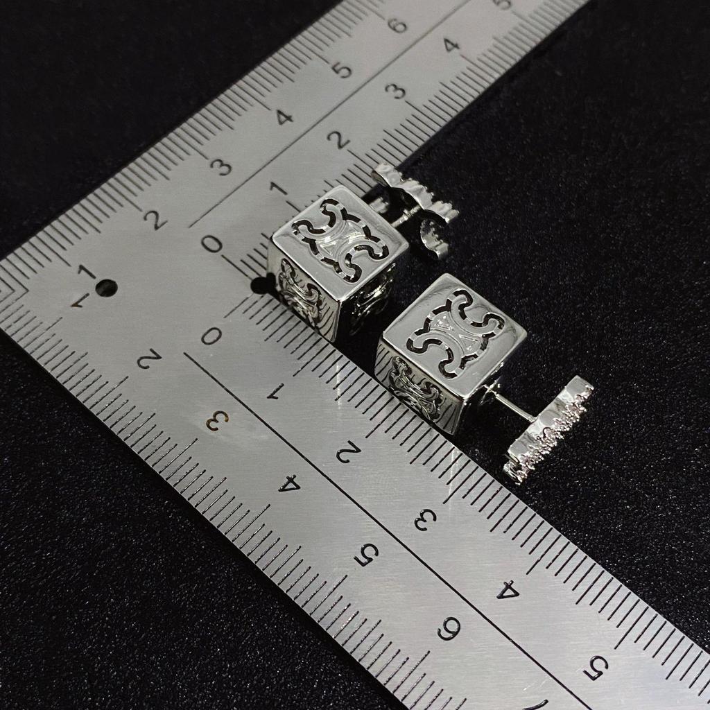 CEL Arc de Triomphe Full Diamond 3D Square Convertible Earrings - Light Luxury & Unique Style