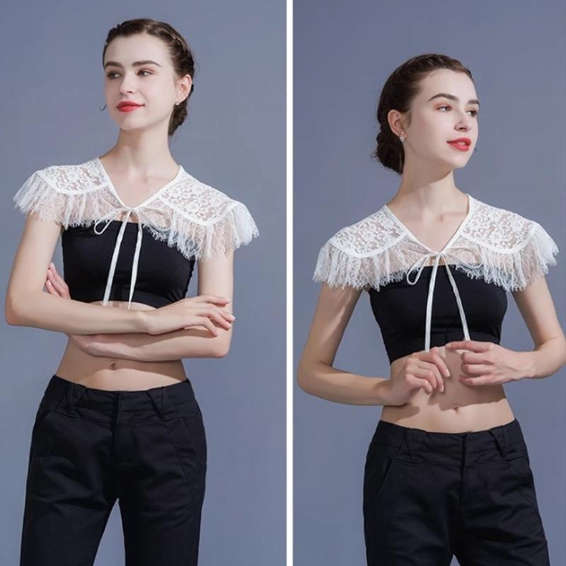 Elegant Lace Trimmed Polyester Shawl For Weddings Parties Office Lightweight Breathable Wrap