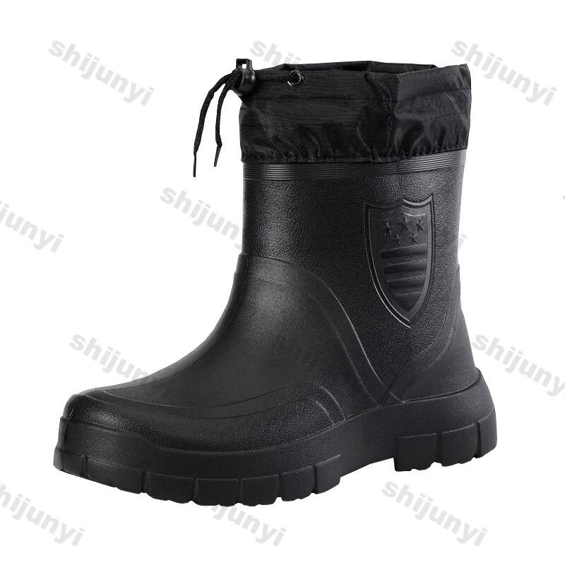 Herren Schneestiefel Warm Wasserdicht Regenstiefel Plüsch Rutschfest EVA Bequem Winter Outdoor Küche Arbeitskleidung Verschleißfest Herrenschuhe