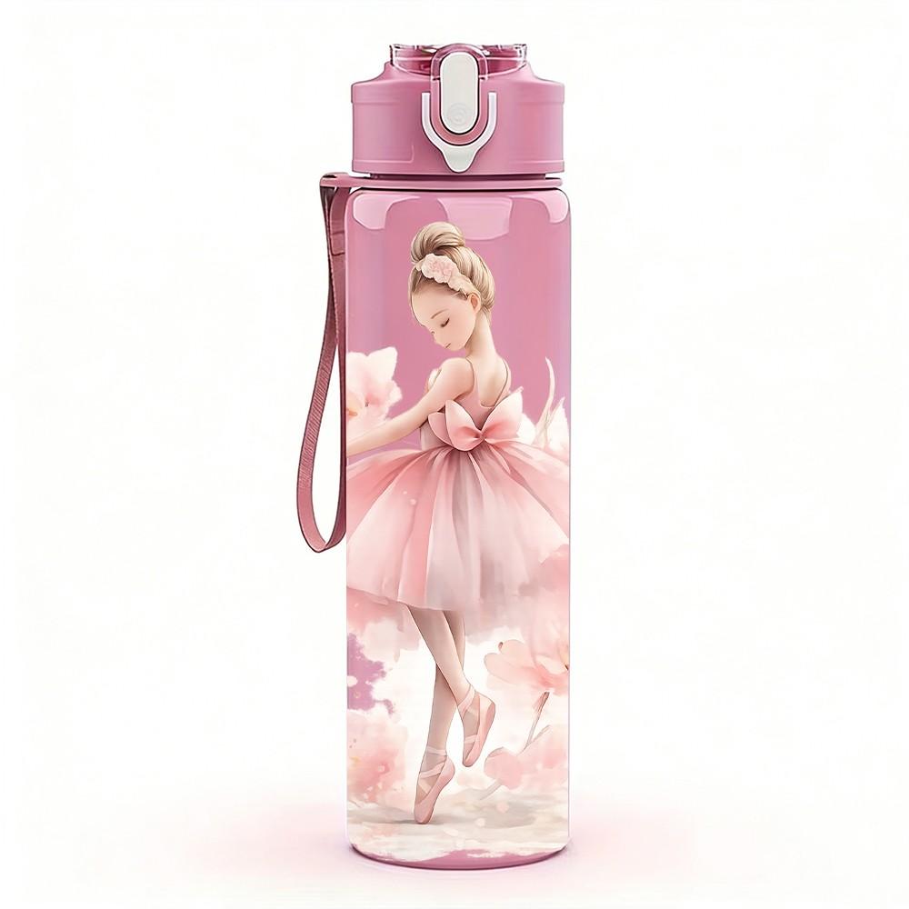 1PC Little Ballerina Girl Soft Art Print 750ml Color Plastic Sports Water Bottle Leakproof Flip Straw Lid Suitable for Sports Office Home Use