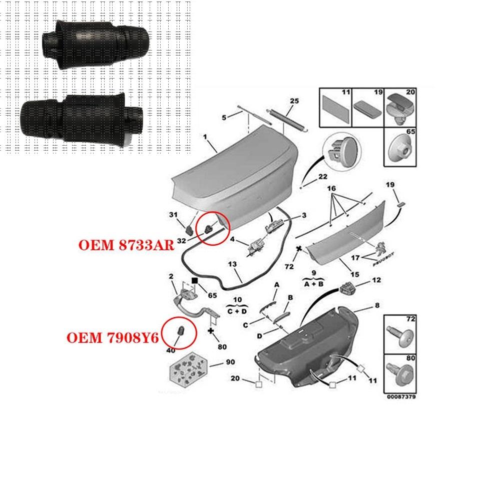 2pcs Rear Trunk Bonnet Rubber Pier Adjustable Stop Bonnet Buffer Block 8733AR 7908Y6 For Peugeot 508 Tail Gate Block Limit