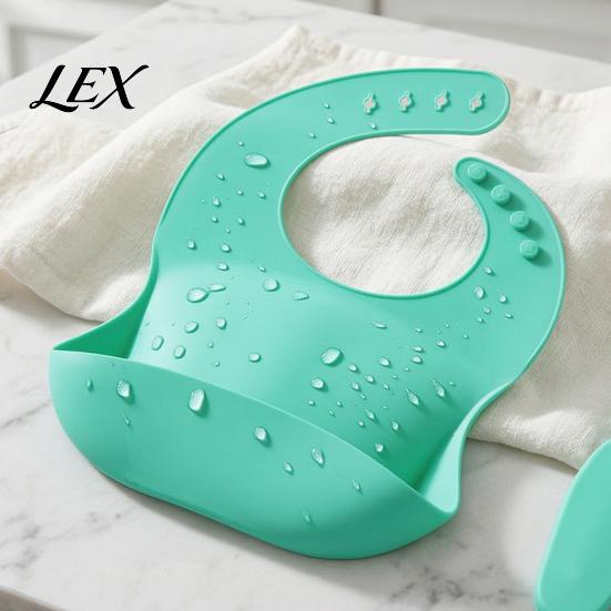 BPA Free Silicone Bibs Baby Bib, Waterproof Soft Adjustable Feeding Durable Skin Friendly Supplies Large Pocket Food Catch Bib for Babies And Toddlers