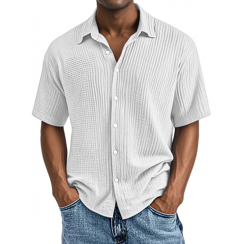 Men's Short Sleeve Shirt, Solid Color Moisture Wicking Button-Up Shirt, Regular Fit Collared Casual Summer Top