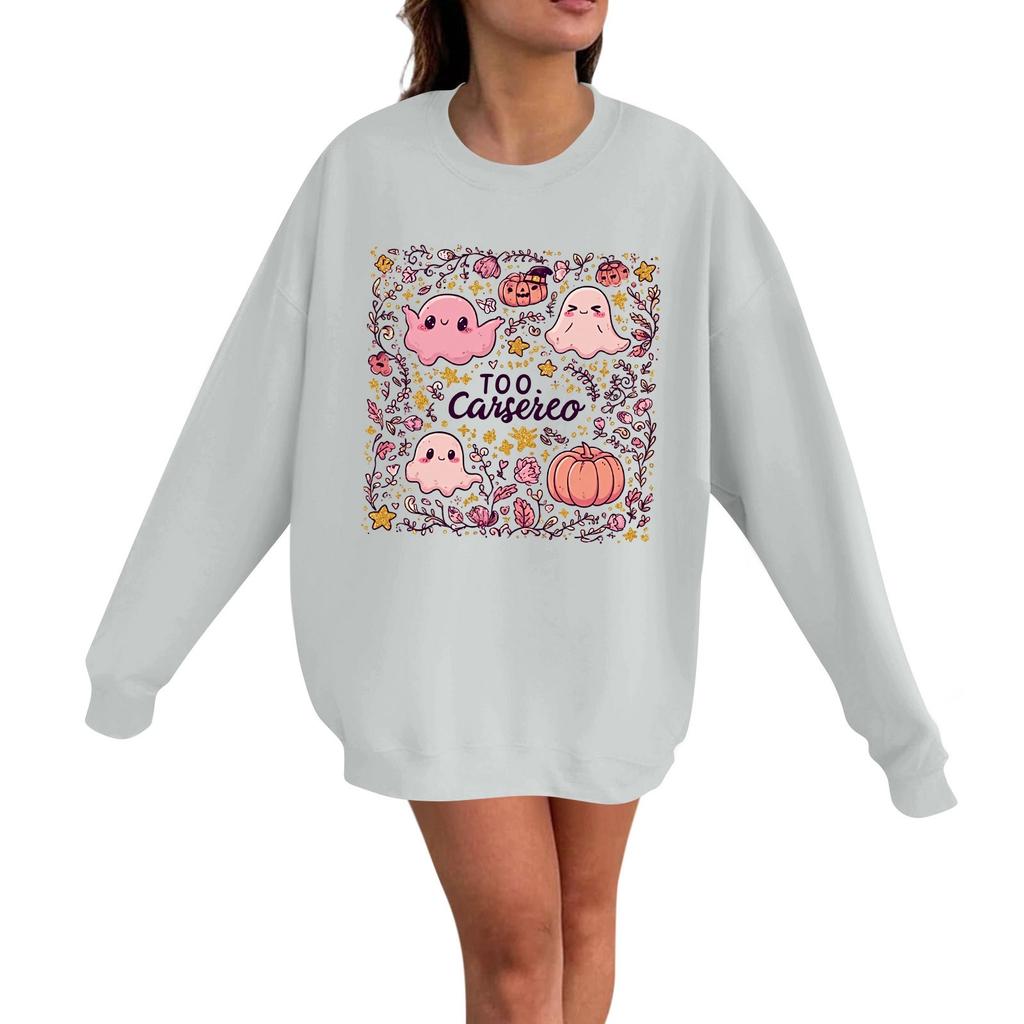 Women's Casual Fashion Long Sleeve Halloween Print Pullover Round Neck Sweatshirt