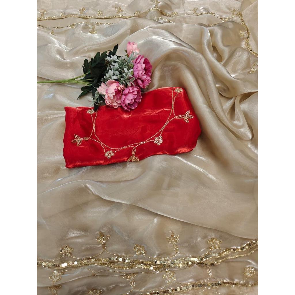Neuer Launch – Leichter schicker Party-Saree mit Pailletten- und Kutdana-Handarbeit
