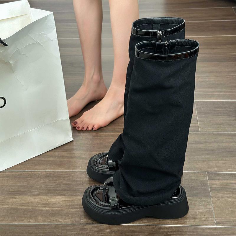 

Dark Spice Girls Wind Toe Sandals Women s 2025 Summer New Vintage Thick-soled Heightening Roman Shoes Cool Boots Pant Pants Boots 35