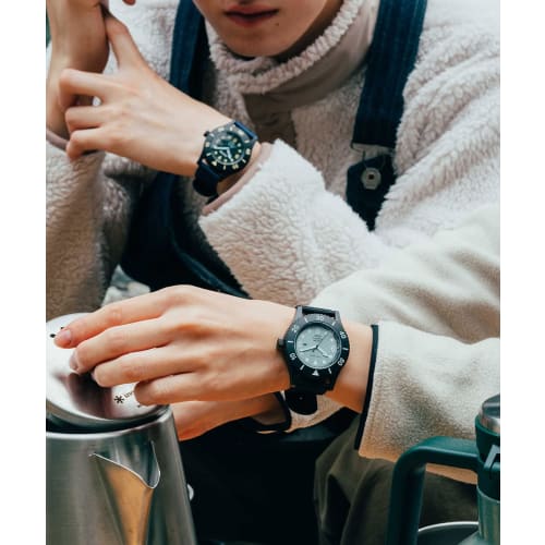 TRIWA Men's & Women's (Unisex) Watch with Recycled Canvas Strap, Made In Japan, Blue Gray X Black, TFO222-CL150101-J, TIME FOR SUB OCEANS CAMP, Authen