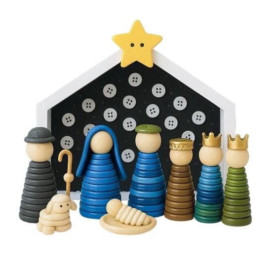DIY Button Nativity Scene Kit Christmas Craft Set with Buttons Beads