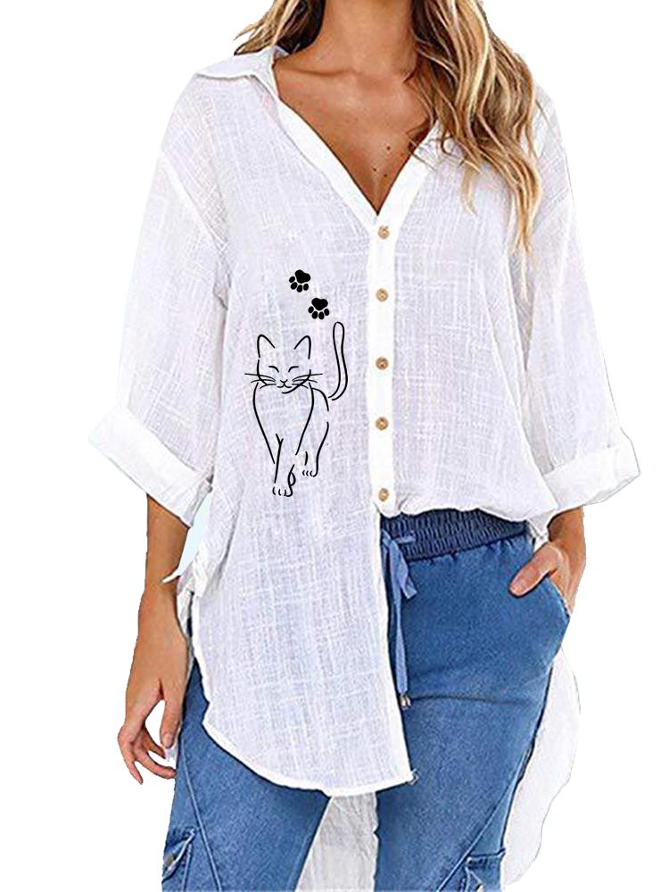 Damenmode Halbarm T-Shirt Damen Lässig V-Ausschnitt Oberteil Locker Print Lange Blusen