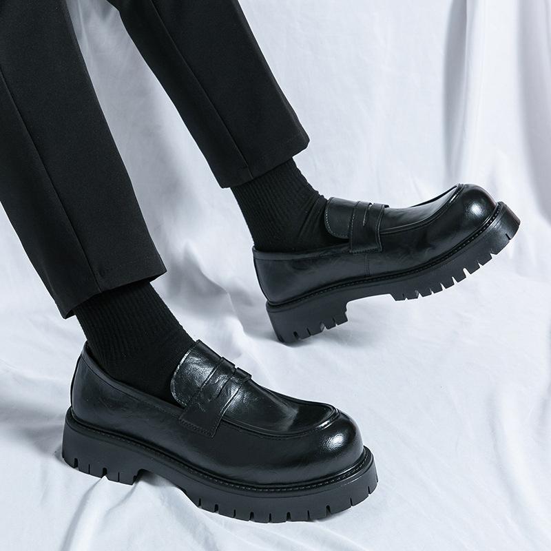 Leather Shoes Men's Thick-soled Business Dress Casual Shoes One-pedal Loafers Thick-soled Heightening Wedding Shoes