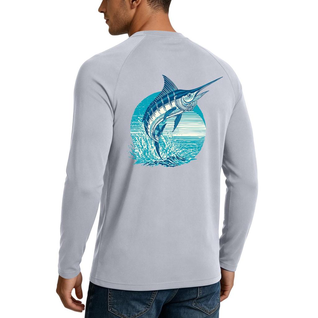 Men's UPF50+ Sun Protection Long Sleeve Shirt Stretch Outdoor Fishing Sports Top Lightweight Breathable Quick Dry Fabric