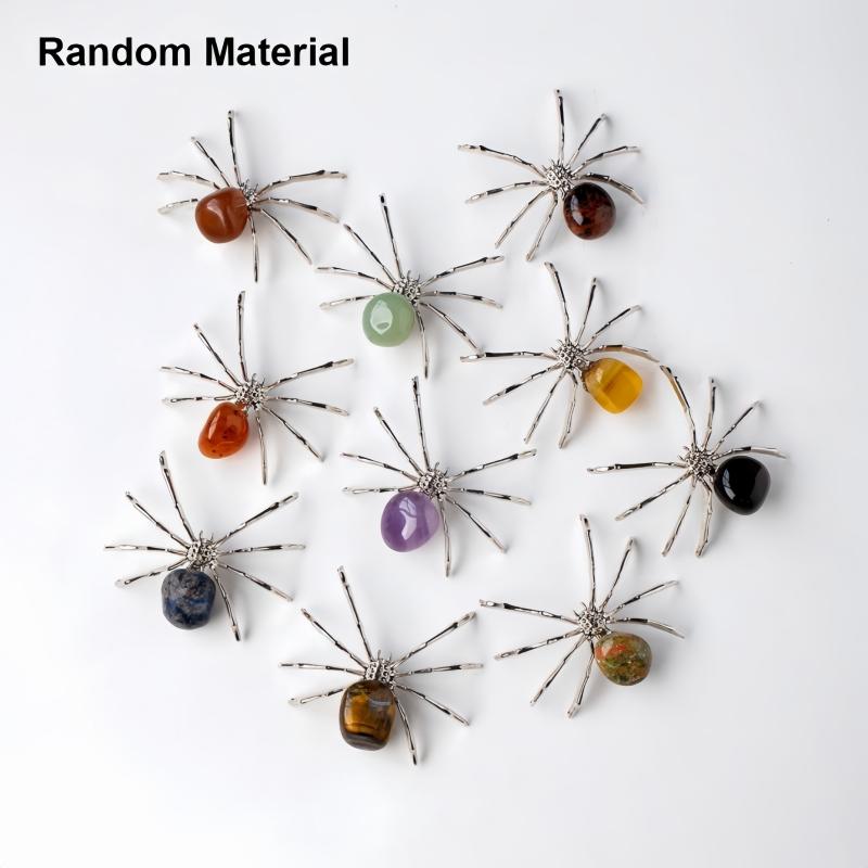 1PC Natural Crystal Rolling Stone Spider Ornament - Authentic Black Metal Gothic With, Serving As a Live Visual Decoration