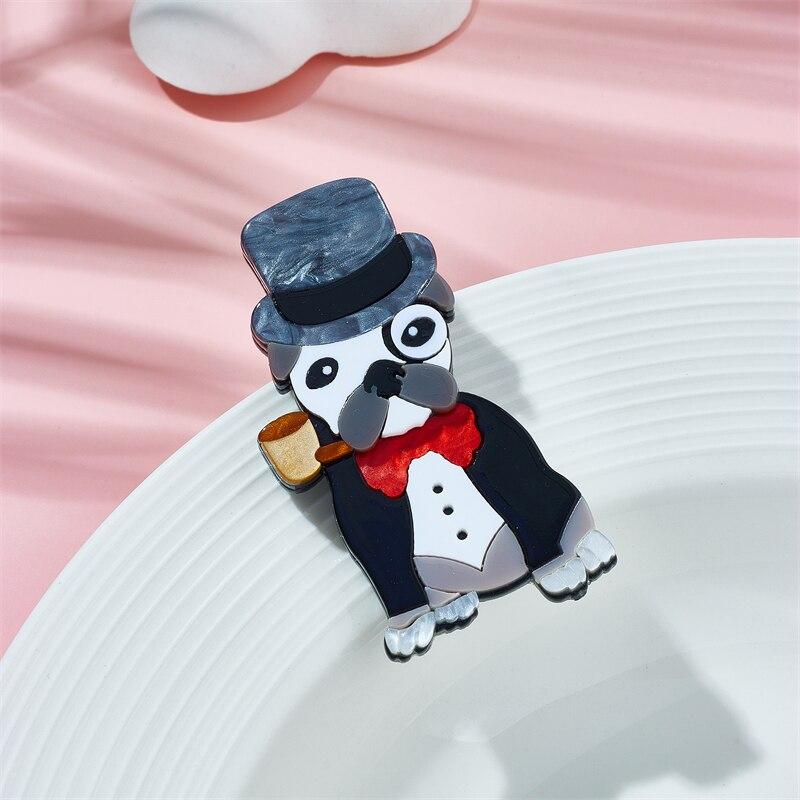 

Blucome собака в шляпе, очках, броши, женские стильные акриловые материалы, значок животного, подарки для девочек, булавки, аксессуары, ювелирные изделия чёрный