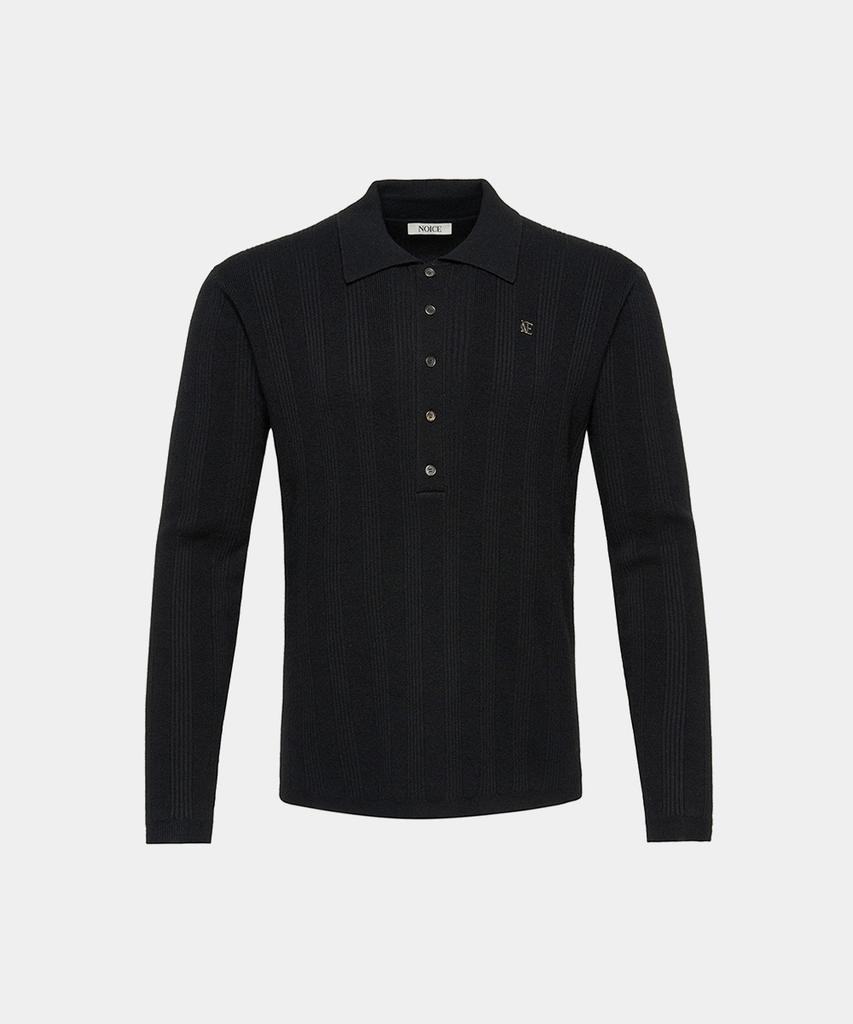 Noiseu Merino Ribbed Knit Polo Shirt - Black