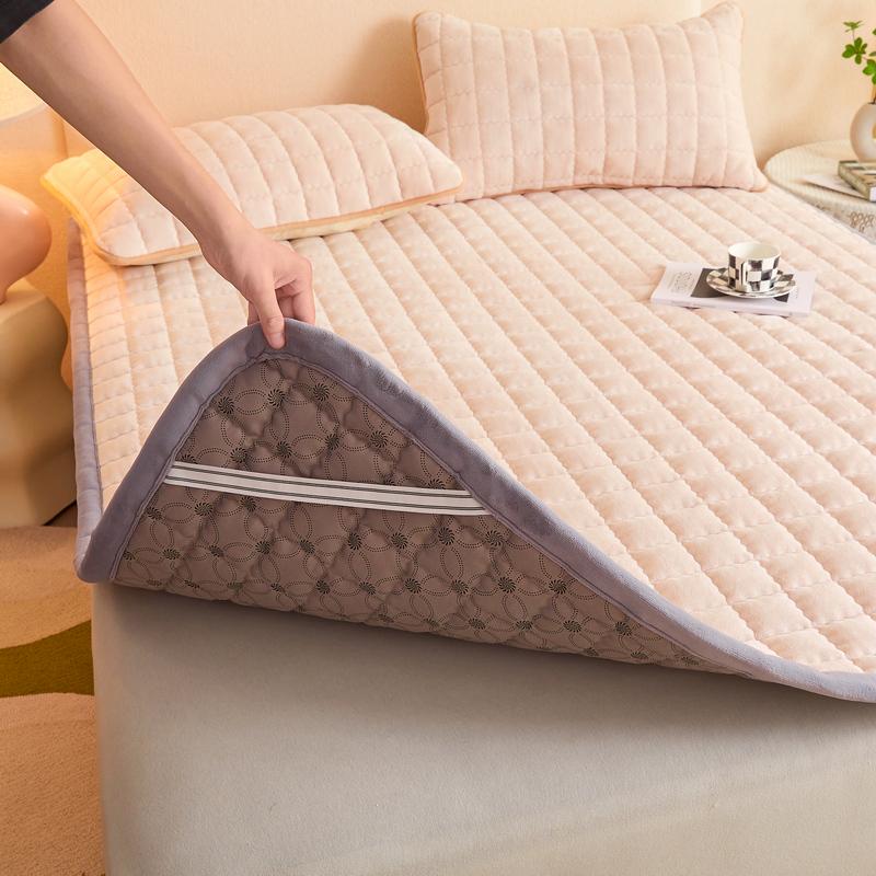 Soft Padded Winter Coral Fleece Mattress Pad with Plush Velvet Quilted Cover