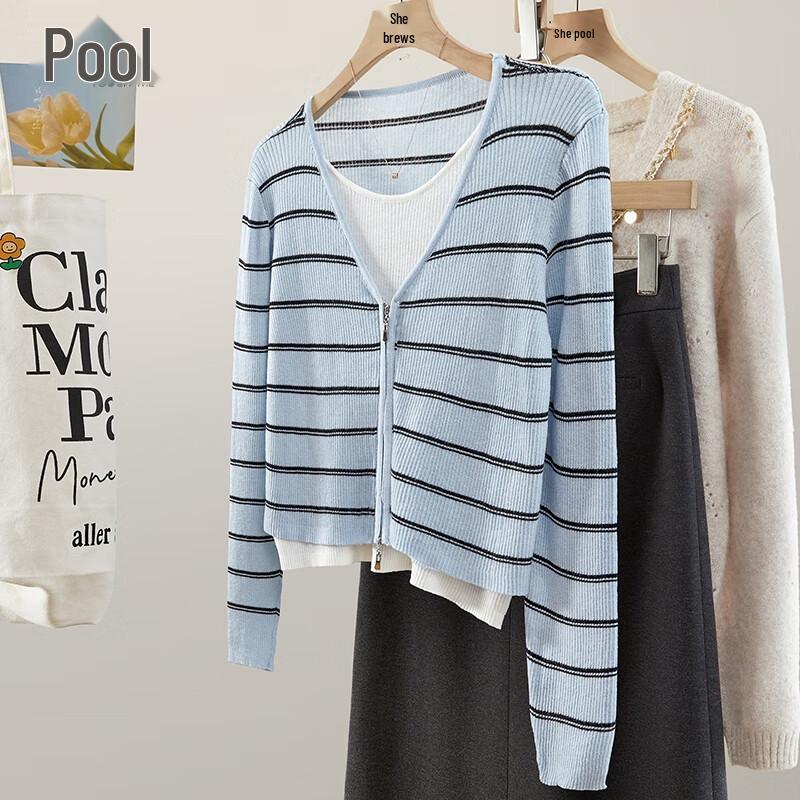 

Women s Fake Two-Piece Wool Blend Color-Block Striped Knit Top One Size