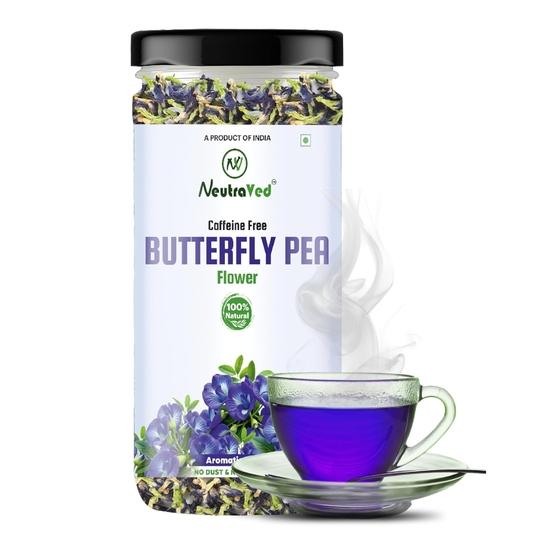 NeutraVed Blue Butterfly Pea Flower Tea 20 Gram | Natural Blue, Purple & Pink Herbal Iced Tea | Reusable Pet Jar- 20g