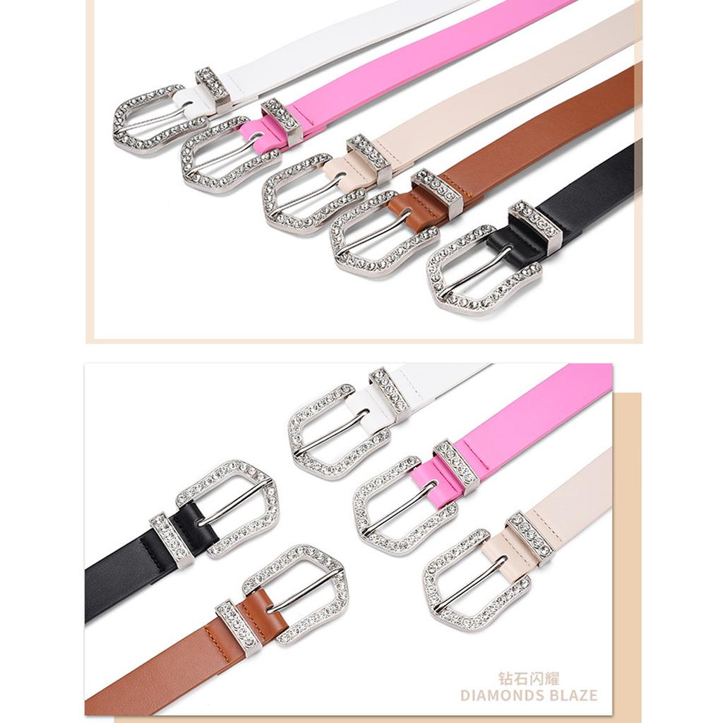 Women PU Belt Rhinestone Buckle Waist Belt Y2K Elegant Pin Buckle Waistband Jeans Pants Belt Female Clothing Accessories