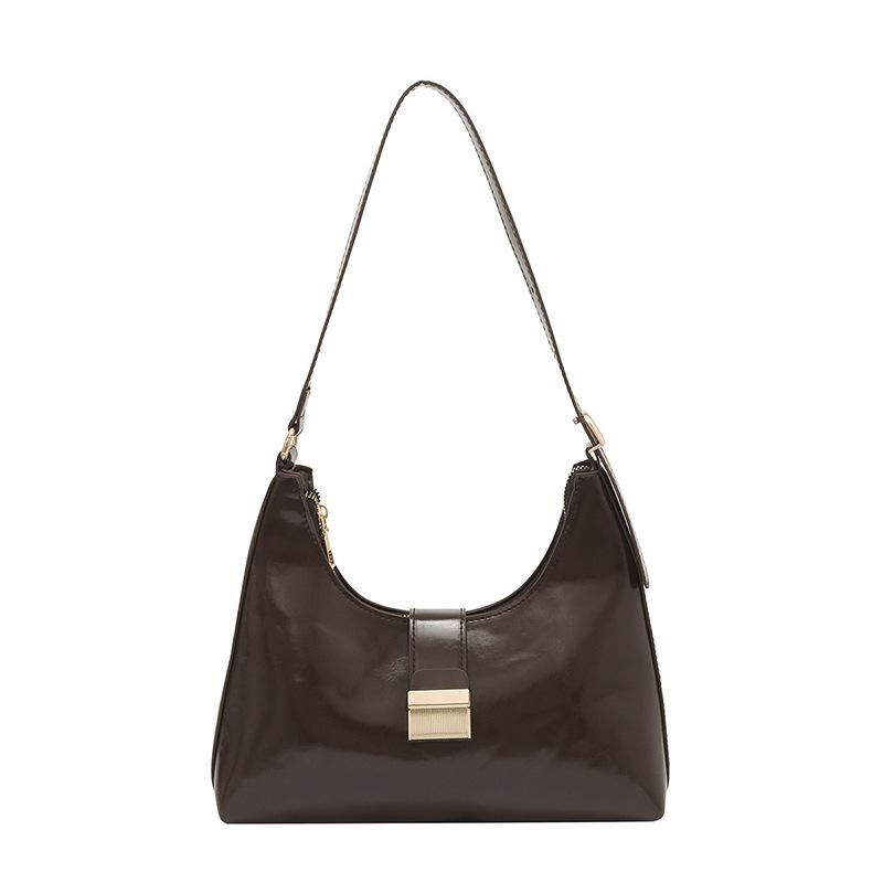French Vintage PU Leather Underarm Bag for Women Casual Solid Color Shoulder Bag Simple Ladies Crossbody Hobos