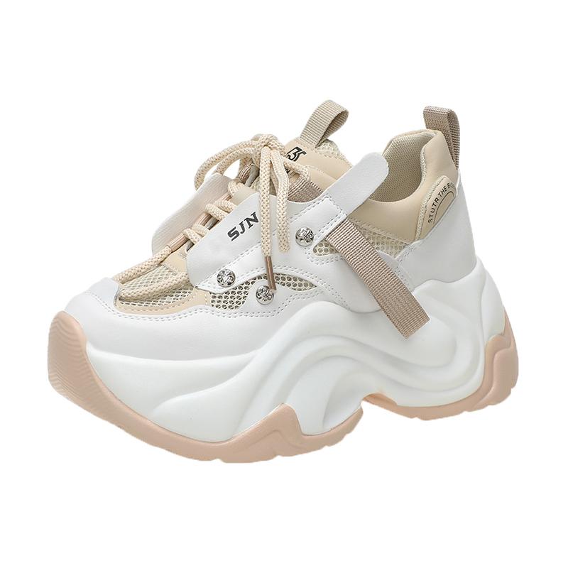Fashion Fashion Chunky Sneakers Women Autumn Lace Up Platform Sports Shoes Woman 7CM Thick Bottom High Heels Female Leather Sneakers