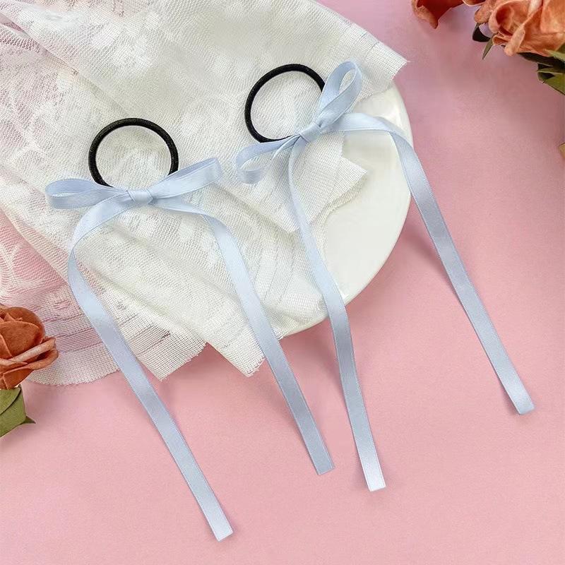2PCS/Set Long Ribbons Small Bow Ponytail Hair Rope Ties Solid Color Hair Circle Hair Accessories