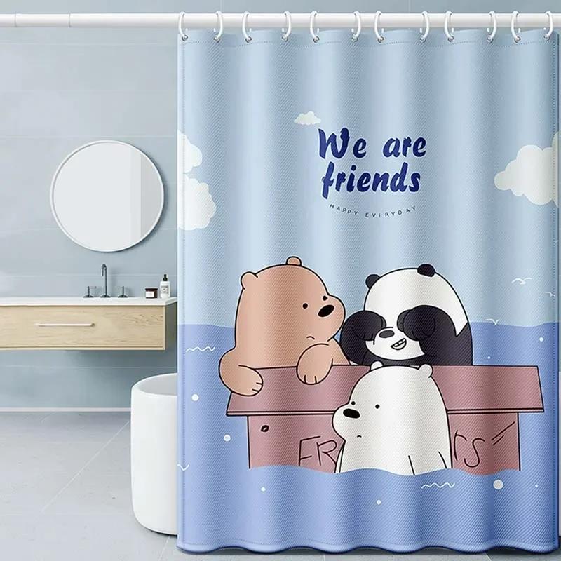 Tenda da Doccia con Motivi Cartoni Animati Multipli Impermeabile Antimuffa Inodore Materiale Dacron di Qualità Decorazione Vasca da Bagno Regalo per Coppia