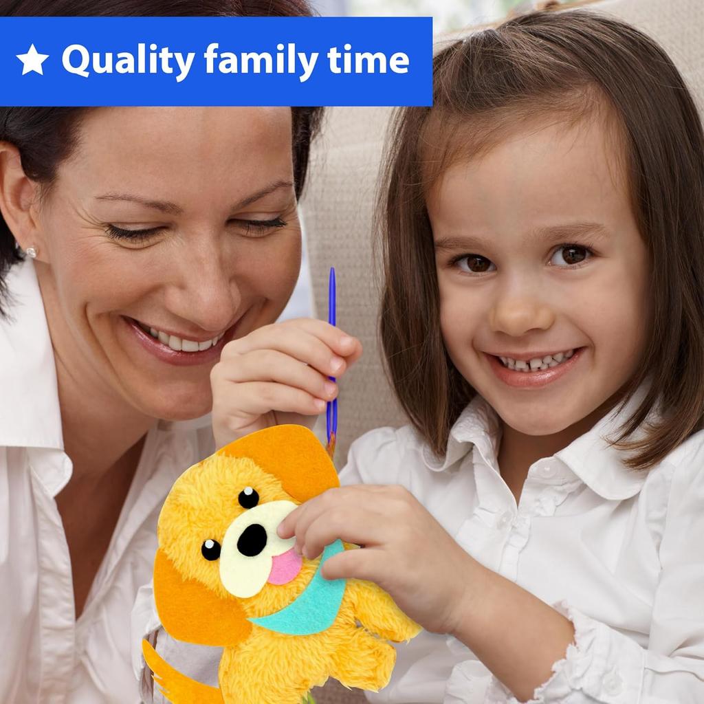 KRAFUN Easy Sew Puppy and Kitten for Arts and Crafts Beginners for Kids, 8 Easy DIY Projects with Stuffed Animal Dolls of Puppies and Kittens, Gift