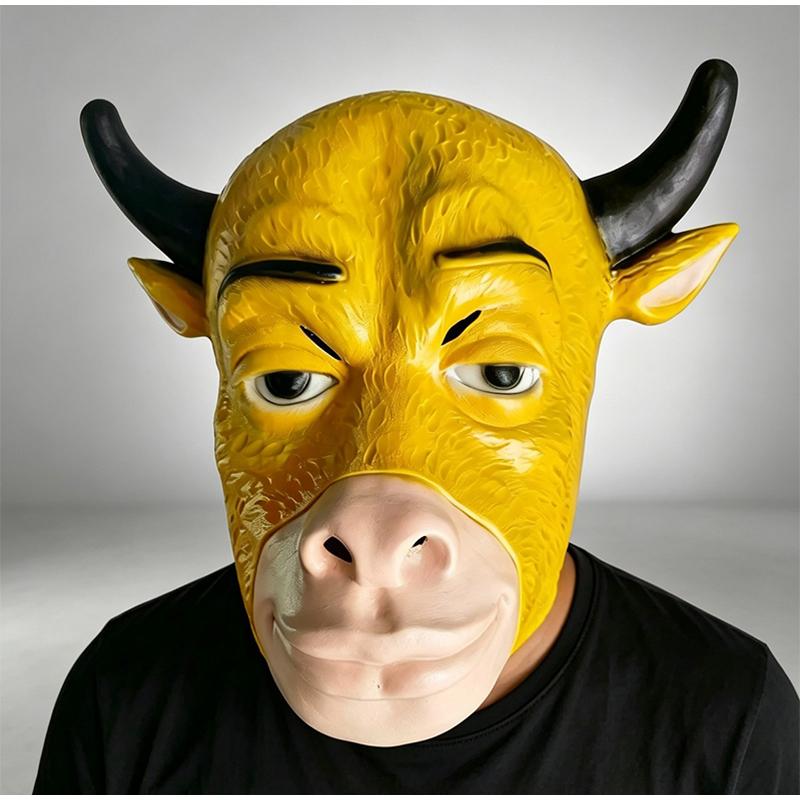 Halloween Latex Bull Head Mask Creepy Cow Costume Mask for Adults Spooky Animal Face Cosplay Party Props