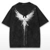 Retro Dark Angel Warrior T-Shirt Oversized Wings and Sword Print Gothic Streetwear Tee Short Sleeve Top