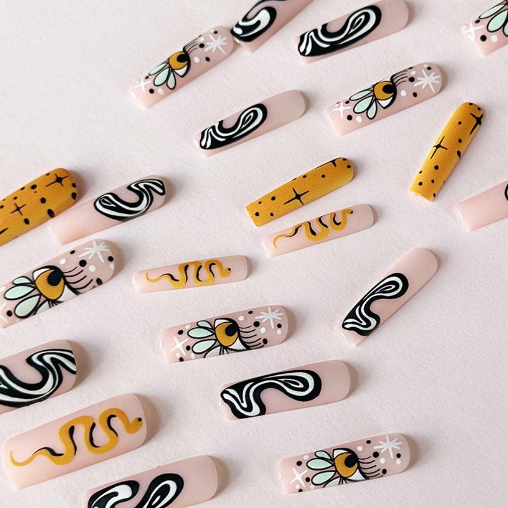 Long Length Long Water Pipe Fake Nails Square Head Nail Tips Fashion Press On Nails  Girl