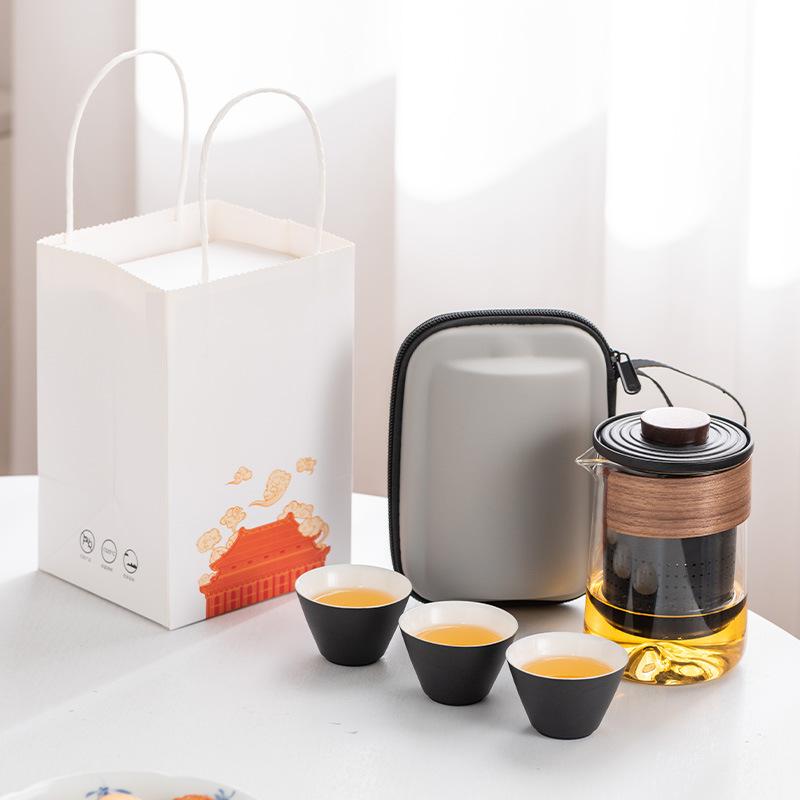 Yuanshan suet jade porcelain travel tea set outdoor set high-end celebration commemorative business souvenir gift box gift bag