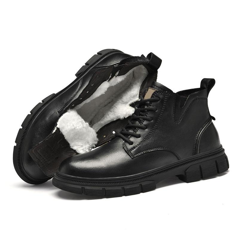 Fashion Winter Desert Boots Men's Lace Up Retro Brown Ankle Boot Genuine Leather Outdoor Sports Cowboy Boots Fleece Lining Snow Shoes