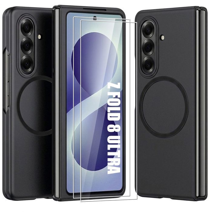 Coque pour Samsung Galaxy Z Fold 8 Ultra, Rigide avec Cercle Magnétique - Noir - 2 Verres Trempés