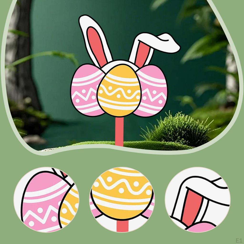 Easter Bunny Egg Decorative Garden Stake Yard Sign Creative Metal Plant Pot Decor for